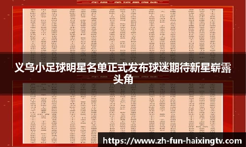 义乌小足球明星名单正式发布球迷期待新星崭露头角